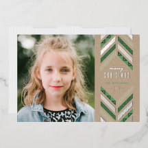 Foil Herringbone Band Holiday Foto Card - Green