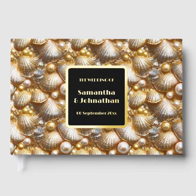 Foil-Hochzeit | Muschel Wassersportlergold Gästebuch (Vorderseite)