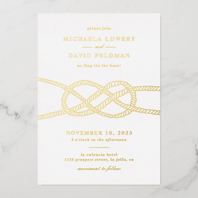 Foil Illustrierte Knot Nautical Wedding Einladung (Vorderseite)