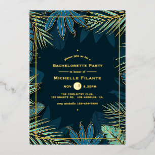 Foil Inv. aquamarin und Gold Tropical Junggeselinn Folieneinladung