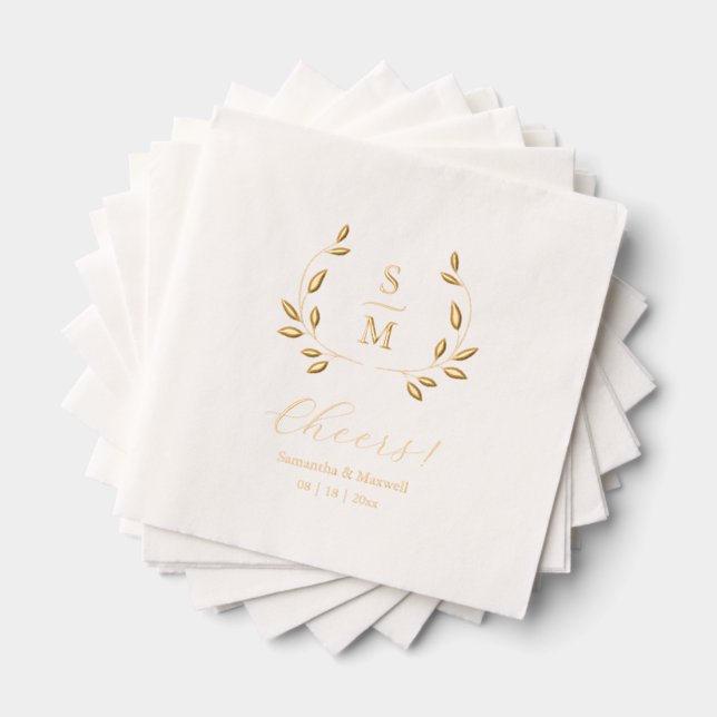 Foil Leaves Wedding Monogram Napkins (Insitu (empilé))