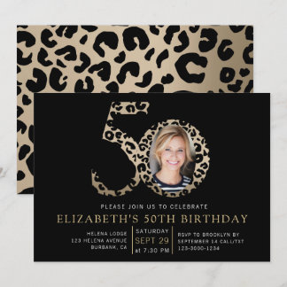 Foil Leopard Print Foto 50. Geburtstag Einladung