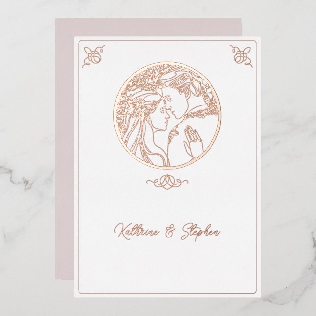 Foil Line Couple Wedding Einladung (Vorderseite/Rückseite)