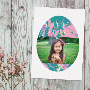 Foil Marbled Easter Egge Holiday Foto Card - Rosa Folien Feiertagskarte