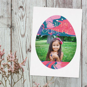 Foil Marbré OEuf de Pâques Carte photo - Turquoise