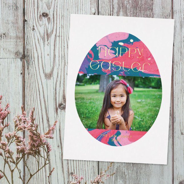 Foil Marbré OEuf de Pâques Carte photo - Turquoise (Créateur téléchargé)