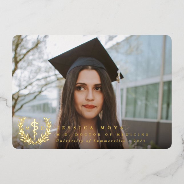 Foil MD Asclepius Graduation Faire-part photo (Recto)