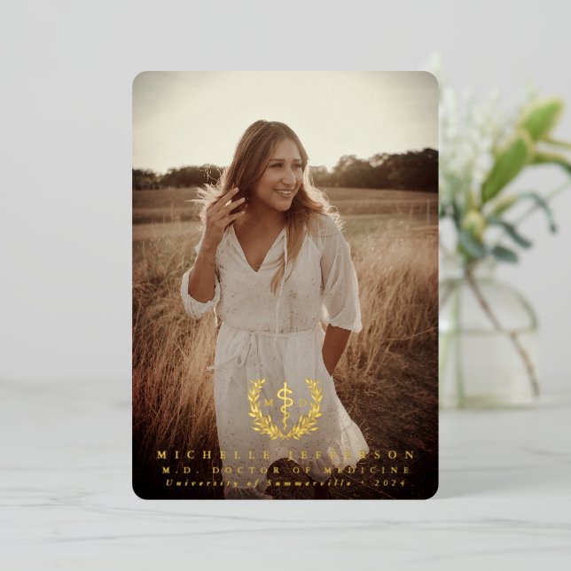 Foil MD Asclepius Graduation Faire-part photo (Debout devant)