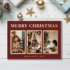 FOIL Minimalistisch Classic Christmas Rot Drei Fot Folien Feiertagskarte