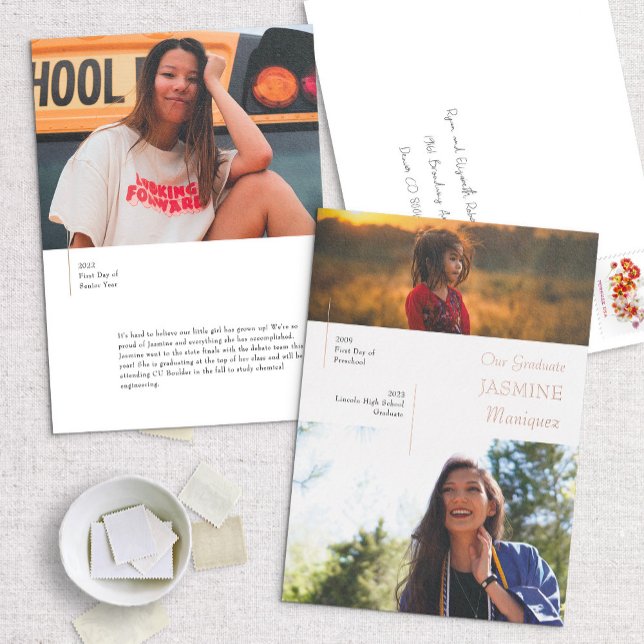 Foil Moderne Blanc Alors/Maintenant Faire-part de  (Créateur téléchargé)