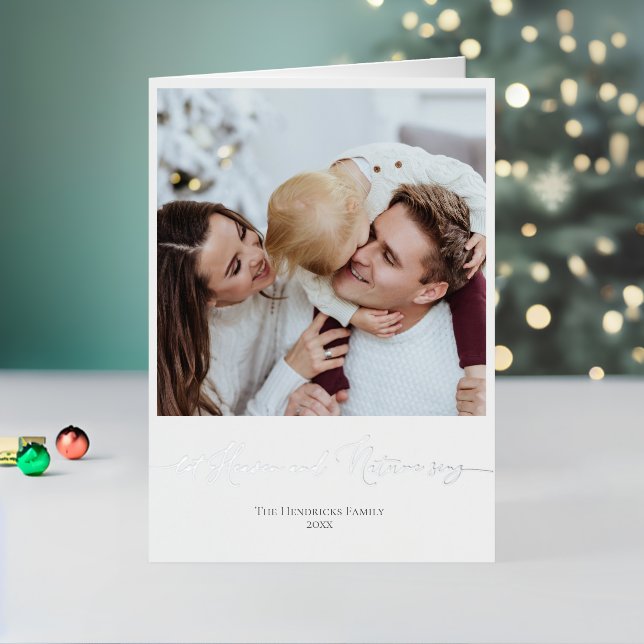 Foil Neutral Weihnachtskarte Custom Family Foto (Feiertag In Situ 2)
