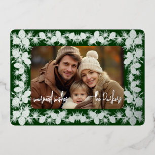 Foil Pinecone Carte photo de vacances - vert sapin