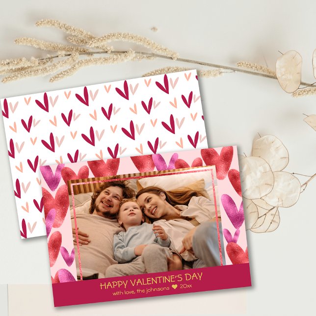 Foil Pink Red Heart Pattern Valentine Fotokarte Einladung (Foil Pink Red Heart Pattern Valentine Photo Card)