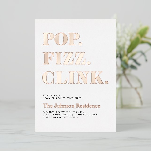 Foil Pop Fizz Clink Neujahr Folieneinladung (Stehend vorne)