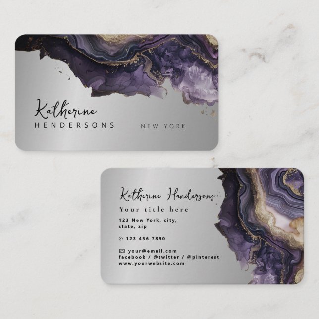 Foil Purple Agate gold glitter marble Professional Visitenkarte (Vorne/Hinten)