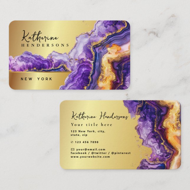 Foil Purple Agate gold glitter marble Professional Visitenkarte (Vorne/Hinten)