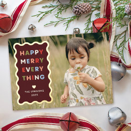 Foil Red Happy Merry Wavy Christmas Photo Card Folieneinladung