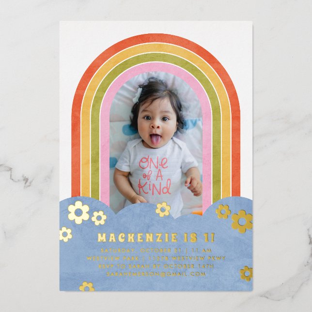 Foil Retro Rainbow Kid's Birthday Einladung (Vorderseite)
