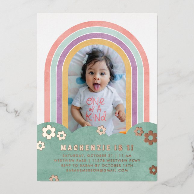 Foil Retro Rainbow Kid's Birthday Einladung (Vorderseite)