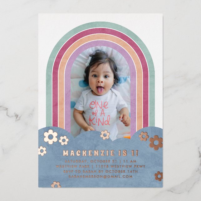 Foil Retro Rainbow Kid's Birthday Einladung (Vorderseite)