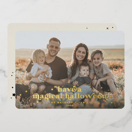 Foil Retro Schriftart+Stars Magische Halloween-Fot Folieneinladung