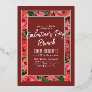 Foil Rose Frame Galentine's Day Invitation -Maroon