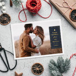 Foil Rustic Tree Woodgrain Christmas Photo Card Folieneinladung