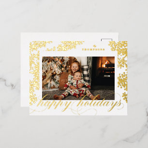 Foil Script Happy Holidays Foliage Foto Postkarte