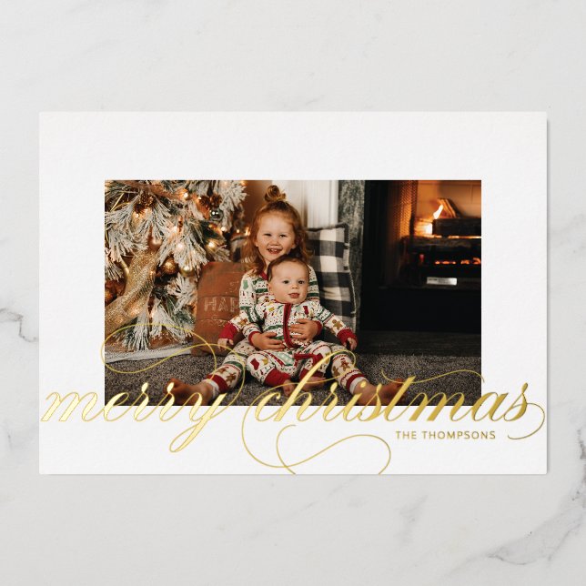 Foil Script Joyeux Noël Élégant Carte photo (Recto)