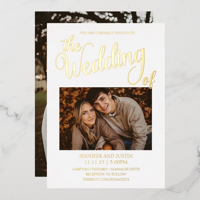 Foil Simplistic 2 Foto Wedding Folieneinladung (Vorderseite/Rückseite)