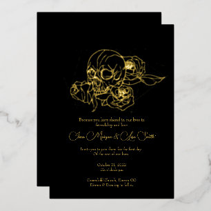 Foil Skull und Rose bis zum Tode Hochzeit Folieneinladung