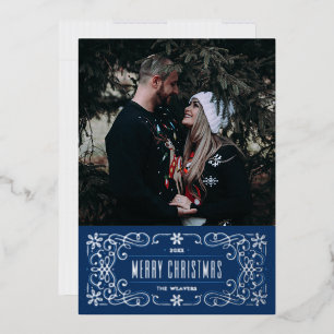 Foil Snowflake Blüh Frame Card - Blau Folieneinladung