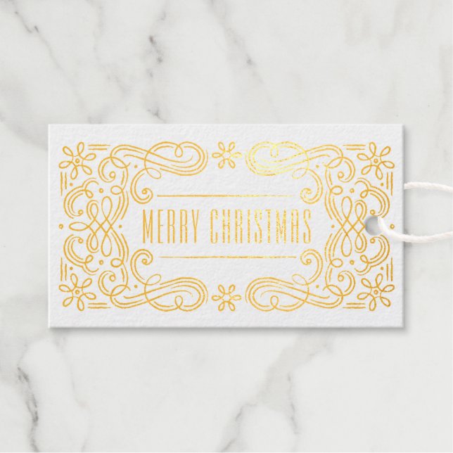 Foil Snowflake Blühte Frame Holiday Geschenkmarke Geschenkanhänger (Vorderseite (Horizontal))