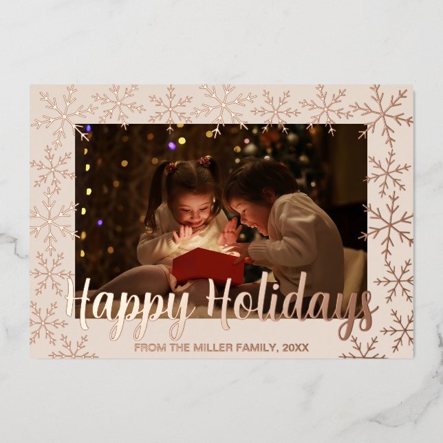 Foil Snowflakes Joyeux Carte photo de vacances (Recto)