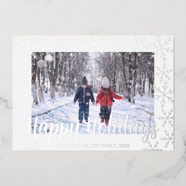 Foil Snowflakes Joyeux Carte photo de vacances (Recto)