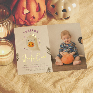 Foil Spooky One Girl Halloween 1. Geburtstag Foto Folieneinladung