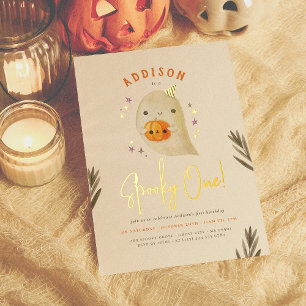 Foil Spooky One Halloween Geschlecht neutralen Geb Folieneinladung