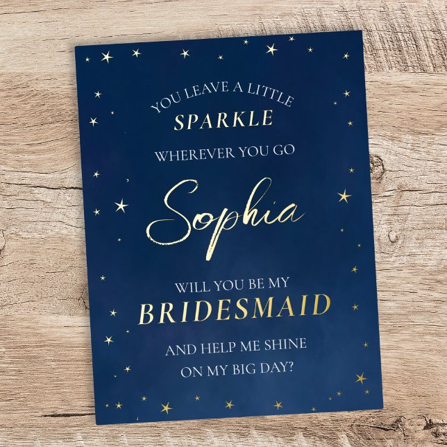 Foil Stars Celestie Navy Bridesmaid Vorschlag Card Folie Einladungspostkarte (Von Creator hochgeladen)