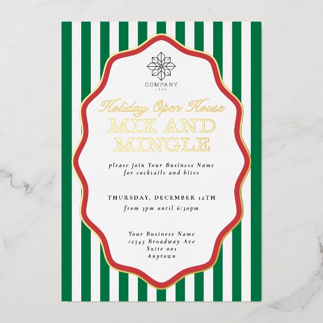 Foil Stripe Wavy Business Holiday Party Einladung (Vorderseite)