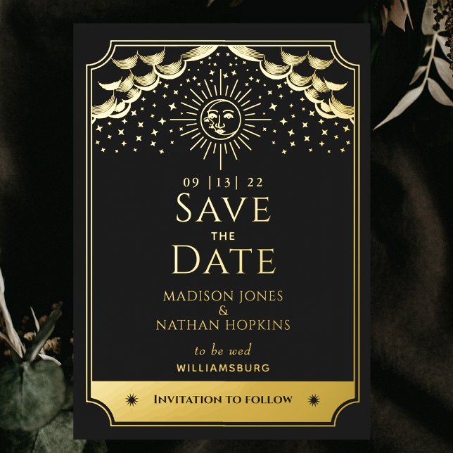Foil Sun & Moon Tarot Card Wedding Save the Date Folieneinladung (Von Creator hochgeladen)