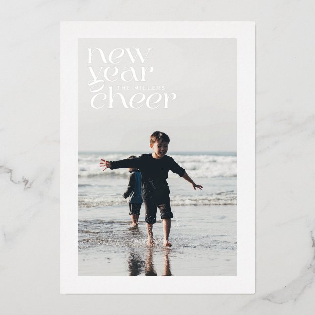 Foil Tendances modernes Nouvel An Carte photo (Recto)
