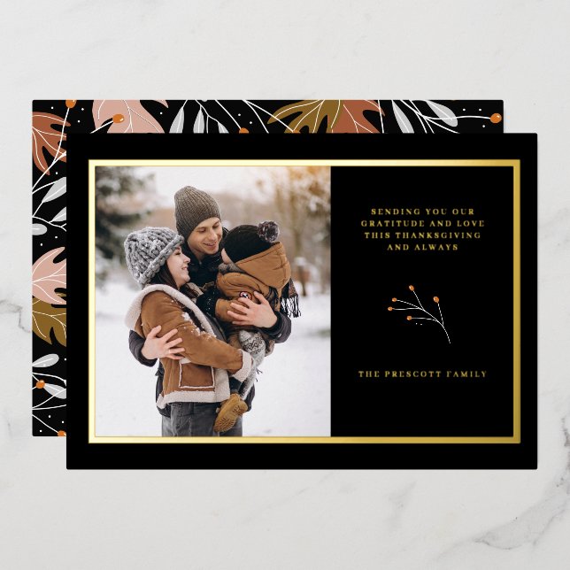 Foil Thanksgiving Carte photo Automne Botanique (Recto/Verso)