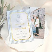 Foil Whimsical Retro Blue Stripes Wedding