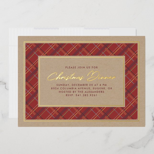 Foil Winter Plaid Dîner de Noël Invitation (Enveloppe)