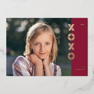 Foil XOXO Valentine's Day Foto Card - Cranberry Folieneinladung