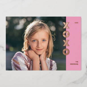 Foil XOXO Valentine's Day Foto Card - Rosa Folieneinladung