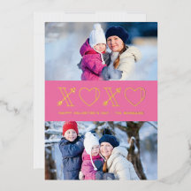 Foil Xs & Os Valentine's Day 2-Foto Card - Rosa