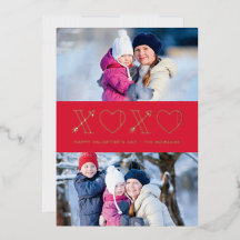Foil Xs & Os Valentine's Day 2-Foto Card - Rot