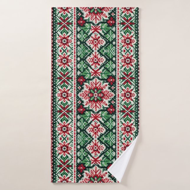 Foire de Noël/hiver île rouge et verte (Serviette de bain)