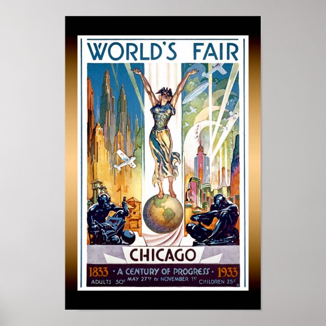 Foire Mondiale de Chicago 1933 - Art Déco Retro Vi (Devant)